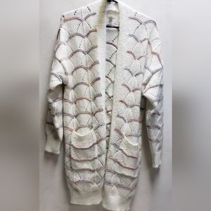 Debut brand womens small long white rainbow cardigan sweater jacket